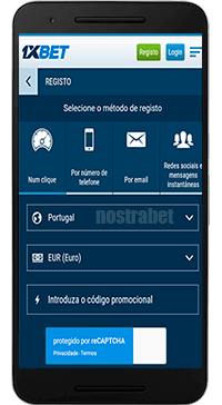 1xbet registo móvel no Android