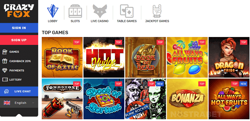 Crazy Fox casino games