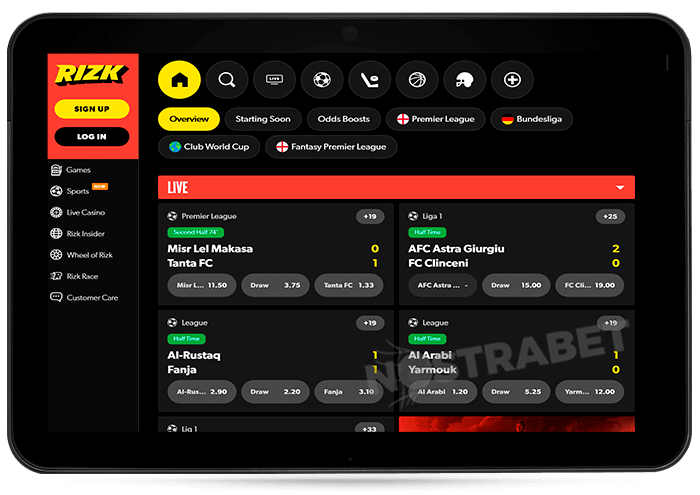 Rizk mobile version for tablet